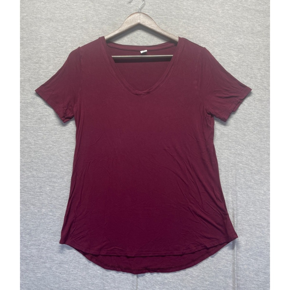 Old Navy T Shirt Womens Medium Maroon Rayon Curved Hem Short‎ Sleeve Scoop Neck
